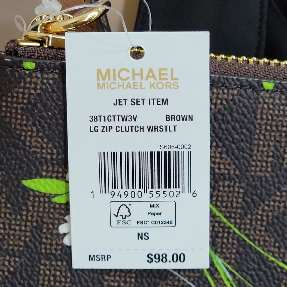 Michael Kors Jet Set LG Floral Wristlet Clutch Brown - Picture 5 of 6